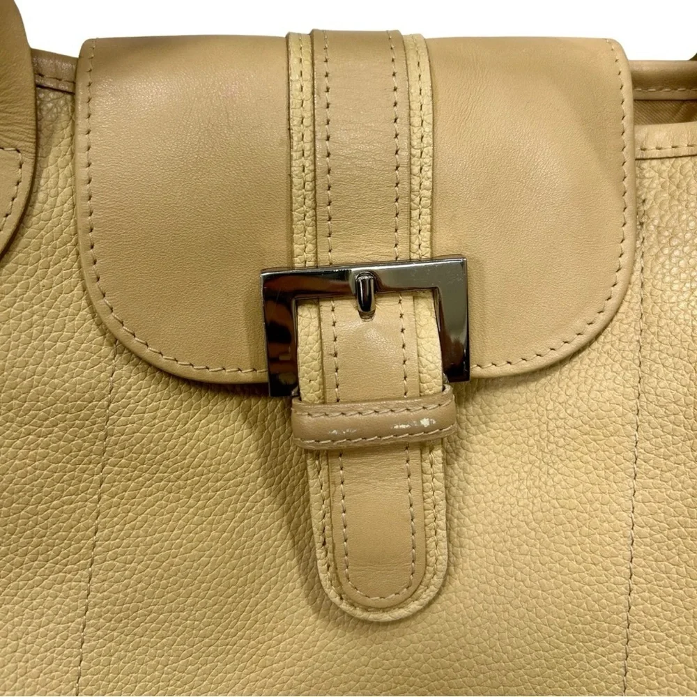 Longchamp Leather Satchel Handbag Beige Tan